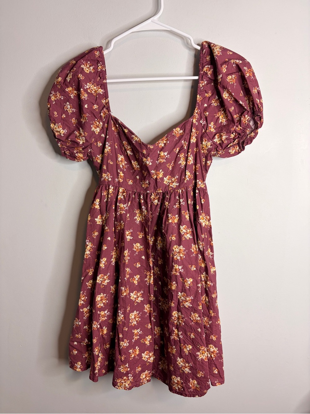 Altar’d state Women’s Burgundy Floral Puff Sleeve Dress 100% cotton